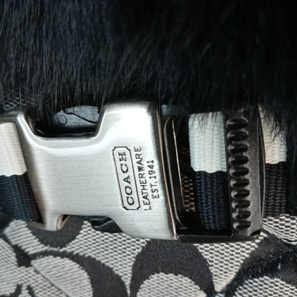 Coach 'Mariette' Womens Logo Canvas Quilted Rabbit Fur Trimmed Winter Boots. Sz_6
